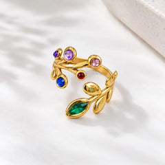 Rainbow Leaf Vine Ring