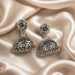 Oxidised Silver Dome Jhumka Earrings