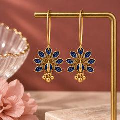 Navy Blue Peacock Hoop Earrings