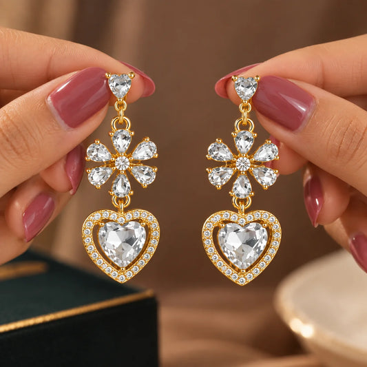 Crystal Heart Dangle Earrings