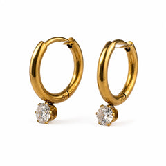 Minimal Crystal Hoop Earrings - 18K Gold Plated
