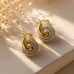 Crystal Interlock Hoop Earrings - 18K Gold Plated