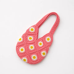 Blush Pink Daisy Crochet Shoulder Bag