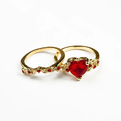 Red Crystal Heart Rings Set