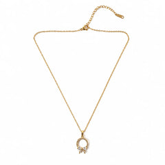 Crystal Bow Circle Pendant Necklace - 18K Gold Plated