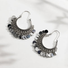 Silver Plated Coin Hoop Earrings