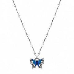 Blue Crystal Butterfly Pendant Necklace