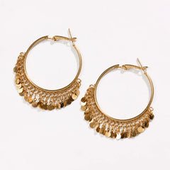 Gold Coin Fringe Earrings