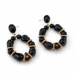 Bold Black Bead Hoop Earrings