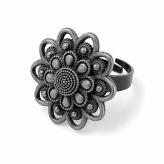 Black Oxidised Floral Petal Ring