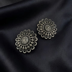 Black Oxidised Sunburst Stud Earrings