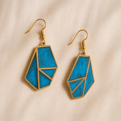 Brass Geometric Turquoise Dangle Earrings