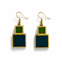Brass Geometric Block Earrings