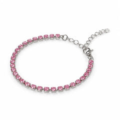 Silver Pink Stone Chain Bracelet - Silver 925