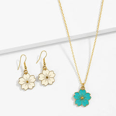 Floral Enamel Necklace & Earrings Set