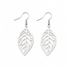 Silver Hollow Leaf Dangle  Earrings