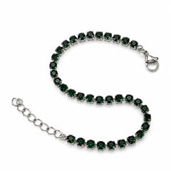 Silver Emerald Stone Chain Bracelet - Silver 925