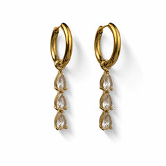 Triple Crystal Drop Earrings - 18K Gold Plated