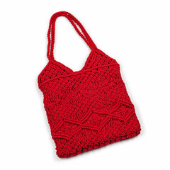 Red Macrame Tote Bag