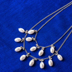 Oval Pearl Layered Silver Necklace
