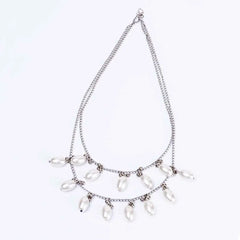 Oval Pearl Layered Silver Necklace