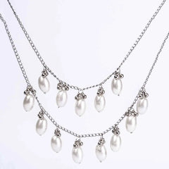 Oval Pearl Layered Silver Necklace