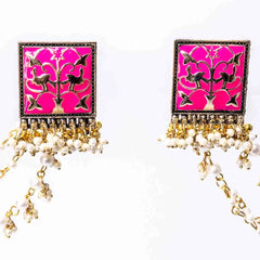 Colourful Meenakari Ear Chain Earrings