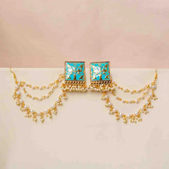 Colourful Meenakari Ear Chain Earrings