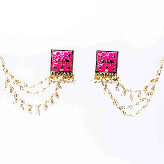 Colourful Meenakari Ear Chain Earrings