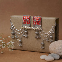 Oxidised Meenakari Ear Chain Earrings