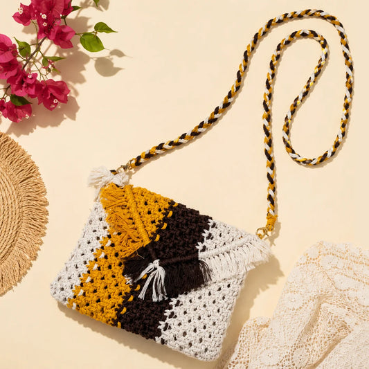 Macrame Brown N Yellow Sling Bag