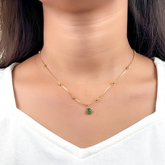 Golden Chain Green Pendant Necklace - 18K Gold Plated