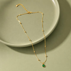 Golden Chain Green Pendant Necklace - 18K Gold Plated