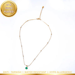 Golden Chain Green Pendant Necklace - 18K Gold Plated