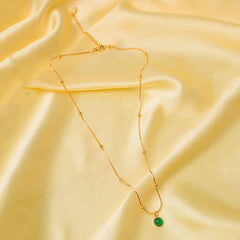 Golden Chain Green Pendant Necklace - 18K Gold Plated