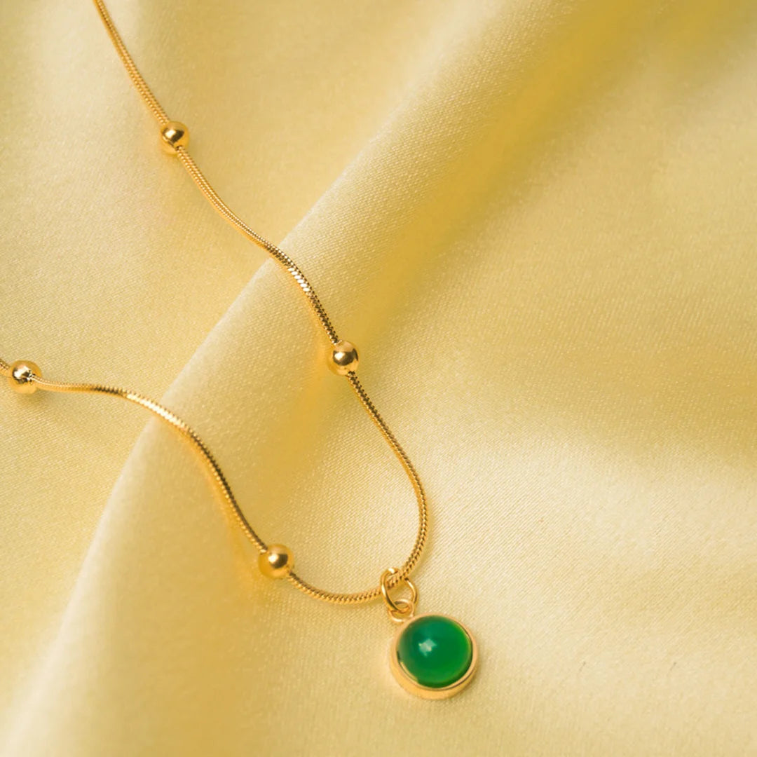 Golden Chain Green Pendant Necklace - 18K Gold Plated
