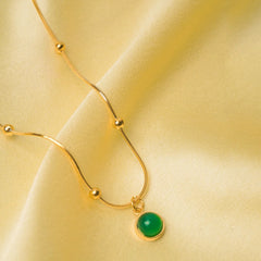 Golden Chain Green Pendant Necklace - 18K Gold Plated