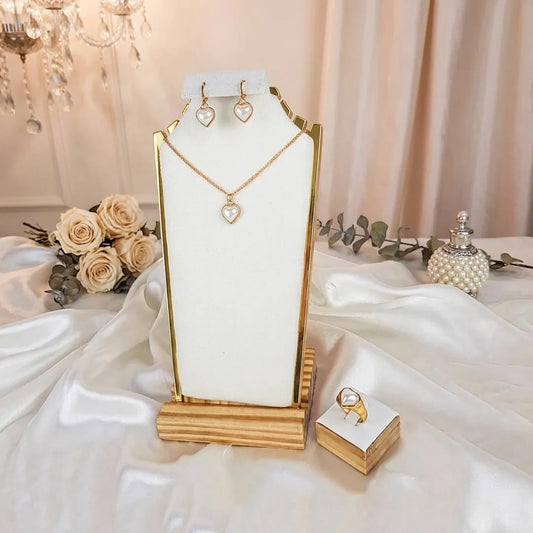 Gold Tone Pearl Heart Jewellery Set
