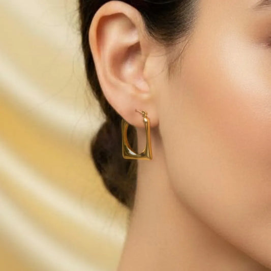 Golden Rectangular Hoops - 18K Gold Plated
