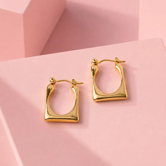 Golden Rectangular Hoops - 18K Gold Plated