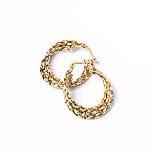 Golden Triple Layered Wavy Hoops