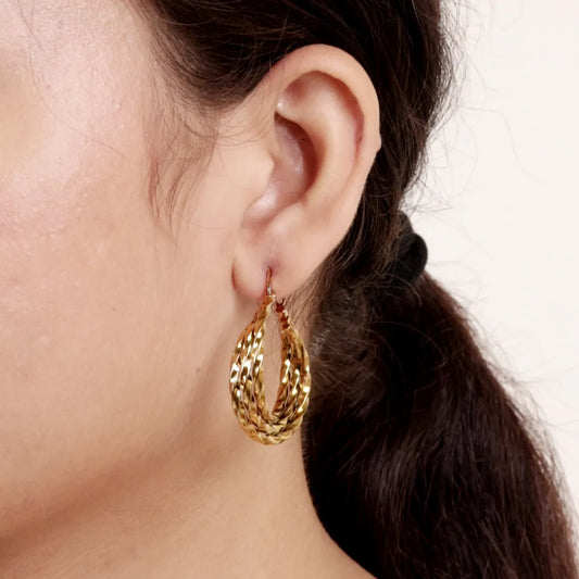 Triple Layered Wavy Hoops - 18K Gold Plated