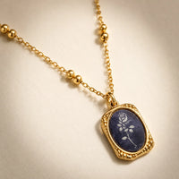 Engraved Mirror Pendant Chain Necklace - 18K Gold Plated