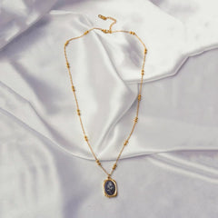 Engraved Mirror Pendant Chain Necklace - 18K Gold Plated