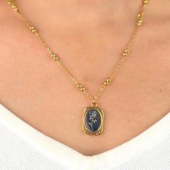 Engraved Mirror Pendant Chain Necklace - 18K Gold Plated