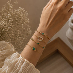 Emerald Charm Bracelet Stack - 18K Gold Plated