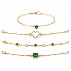 Emerald Charm Bracelet Stack - 18K Gold Plated