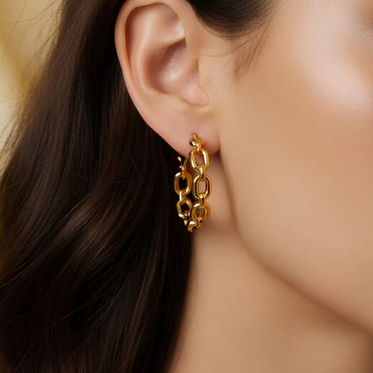 Golden Link Chain Hoops - 18K Gold Plated