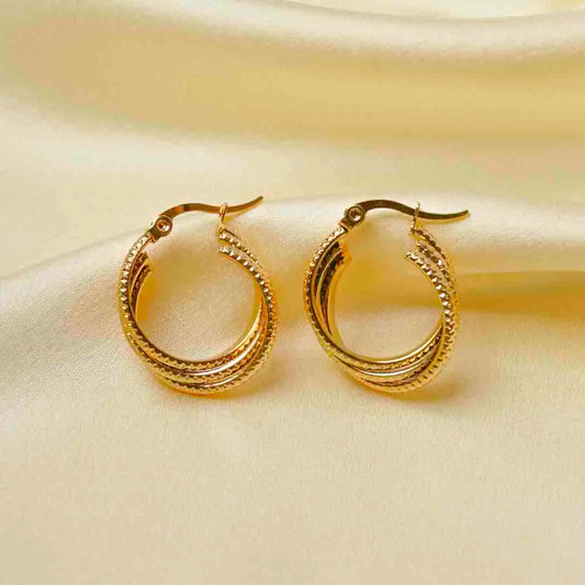 Golden Layered Texture Hoops - 18K Gold Plated