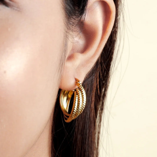 Golden Layered Texture Hoops - 18K Gold Plated